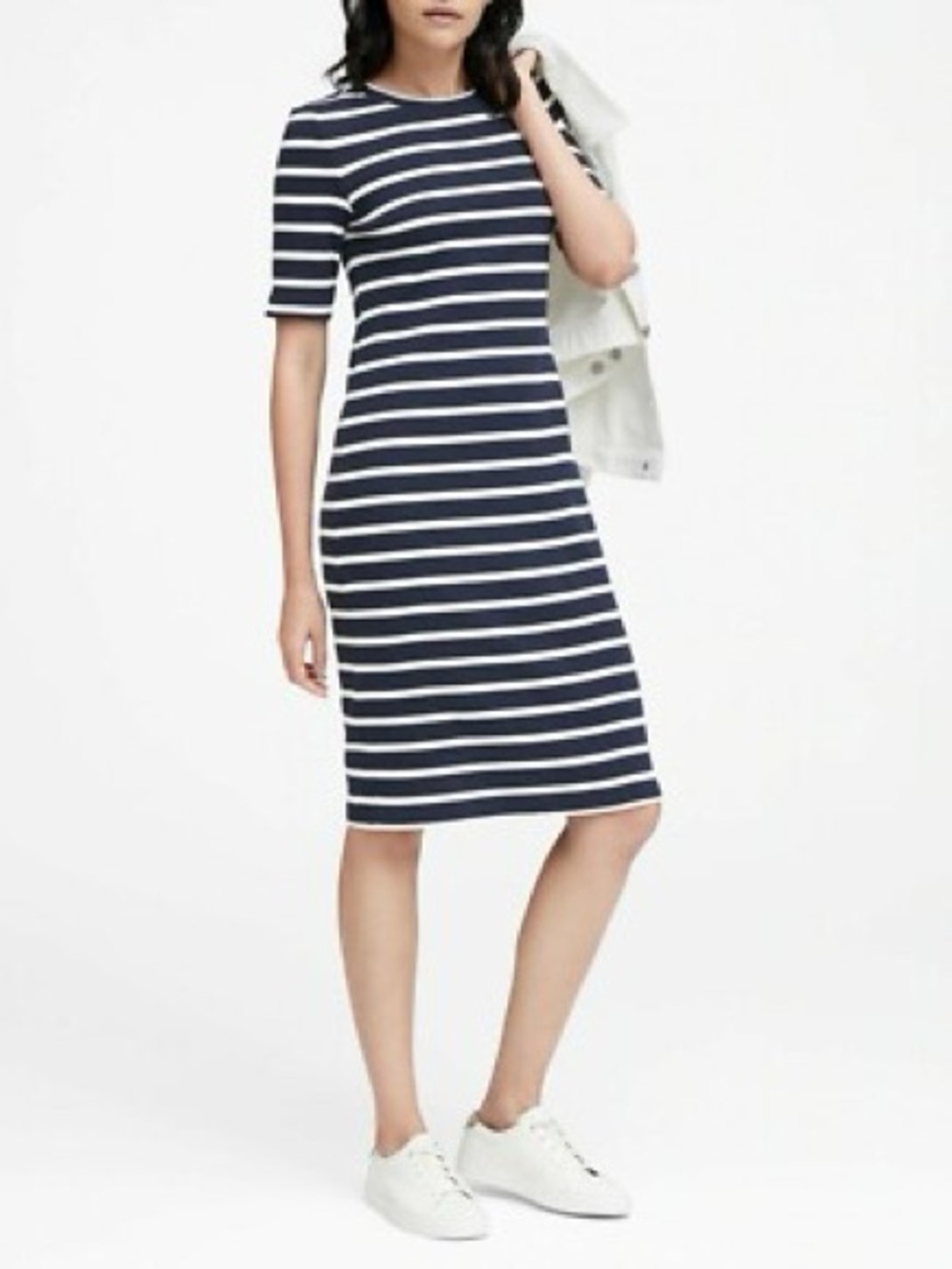 Banana Republic Navy & White Striped Midi Dress